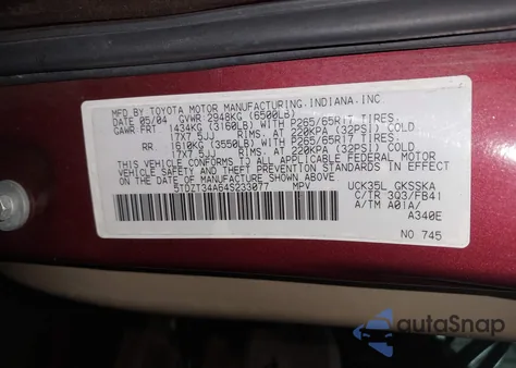 2004 Toyota Sequoia Sr5 V8 from USA, damaged, VIN 5TDZT34A64S233077